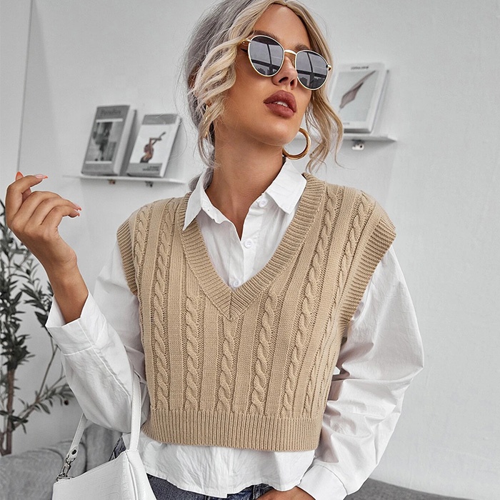 D&M 2021 Custom Autumn Winter 17 Colour Snuggle Wool Knit Vest Sweater Women's V-neck Sleeveless Swe