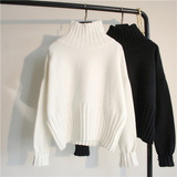 Casual Loose Turtle Neck Sweater Black Long-sleeved Bottoming Shirt White Sweater Women Streetwear F