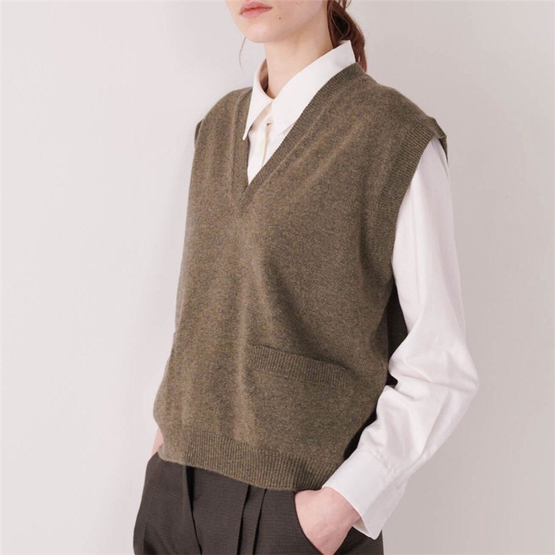 Autumn Winter Wool Knit Vest Sweater Women's V-neck Sleeveless Sweater Vest For Girl